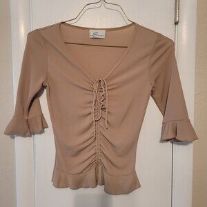 New Tan Top - Ruffled sleeves - Small.